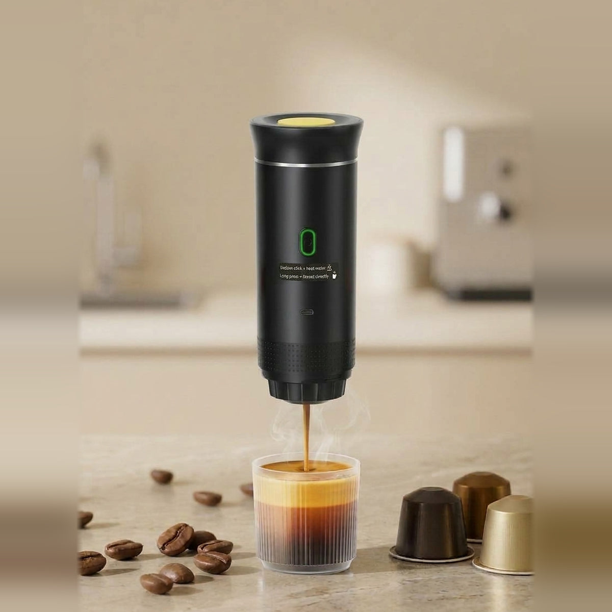 Cafetera portátil 3 en 1: café recién hecho donde estés, sin cables