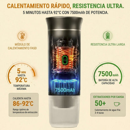 Cafetera portátil 3 en 1: café recién hecho donde estés, sin cables